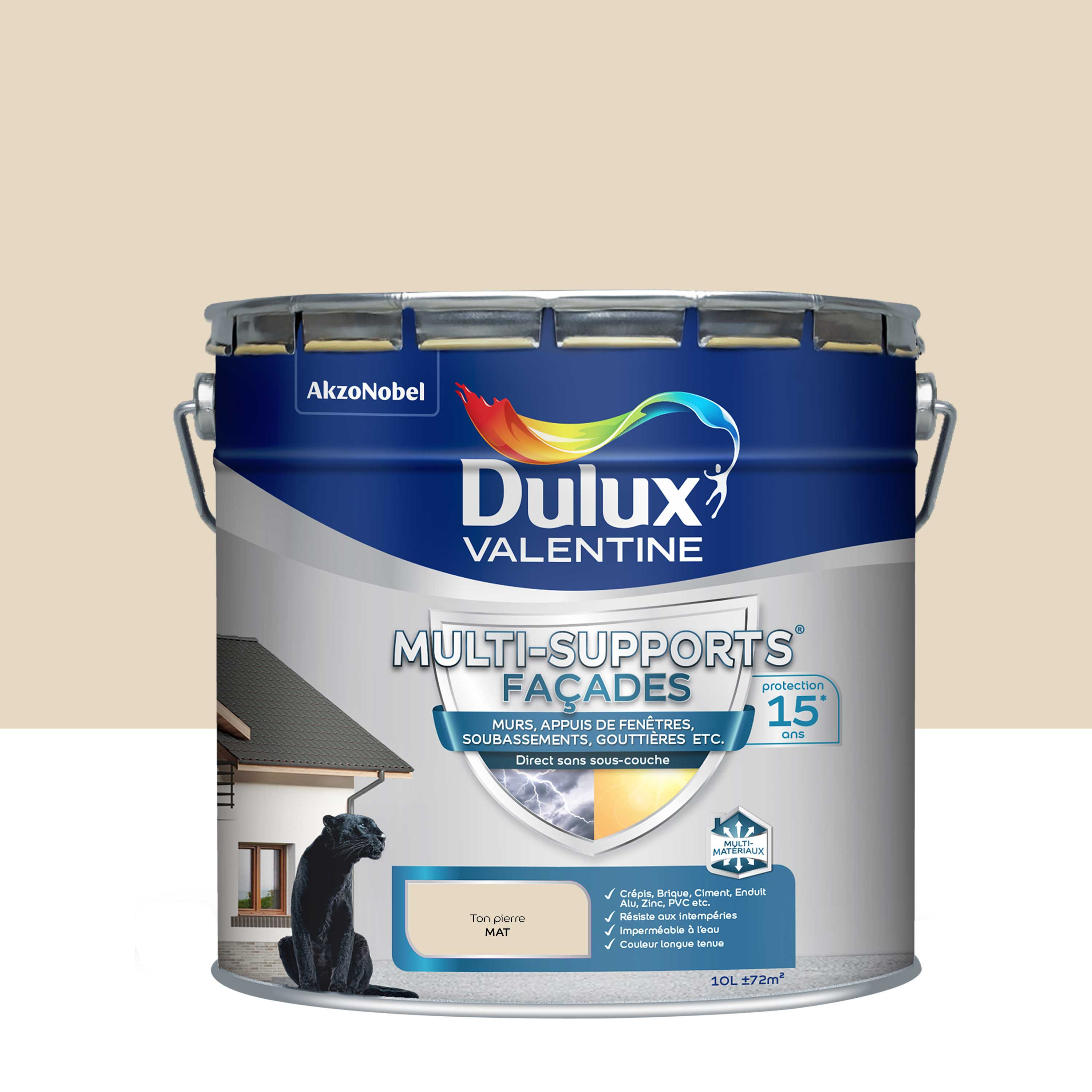 Dulux Valentine Peinture Ecran+ Multi-Supports Extérieure Façades - Crépis,  Briques, Ciment, Enduit, Alu, Zinc, PVC - Couleur Longue Tenue - Mat Gris