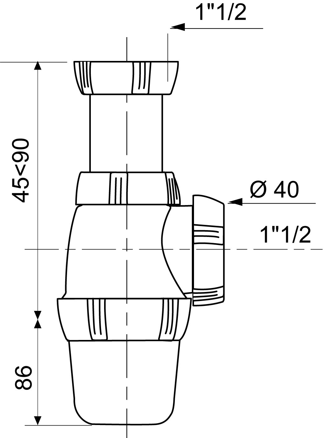 Siphon réglable et bondes à bouchon Ø60 mm pour évier 2 bacs communicants -  Wirquin Pro 30720438