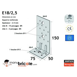 Equerre renforcee E18/2.5- 150x50x75x2,5 mm - SIMPSON