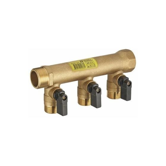 Collecteur mâle femelle 20x27 monobloc avec vannes départs mâle 15x21