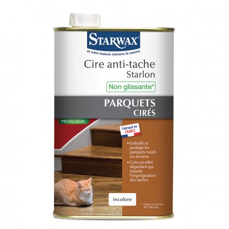 Cire anti-tache incolore Starlon pour parquet ciré 1L - Satrwax